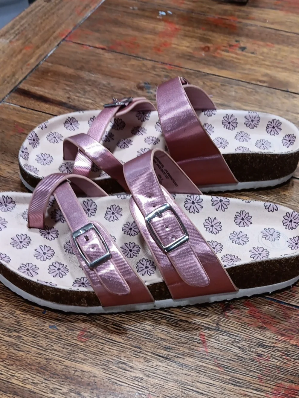 Wonder Nation Girl's Pink Metallic Buckle Slide Sandals